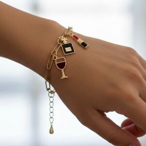 Stainless Steel Charm Bracelet Wine, Perfume, Lipstick Charms